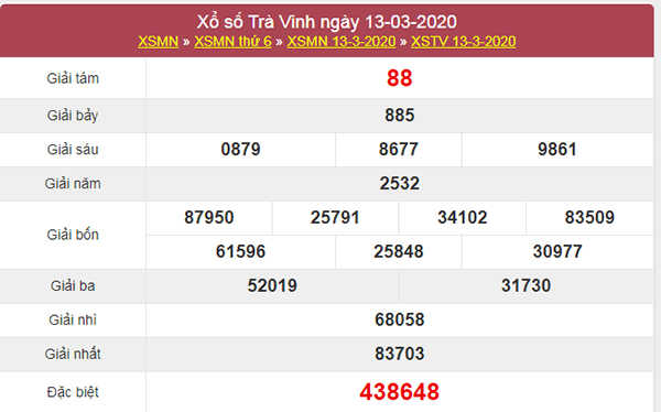 Thống kê KQXS Trà Vinh 20/3/2020 - XSTV hôm nay