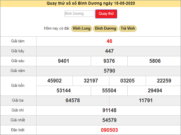 Quay thử xổ số Bình Dương ngày 15 tháng 5 năm 2020