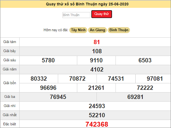 Quay thử xổ số Bình Thuận ngày 25 tháng 6 năm 2020