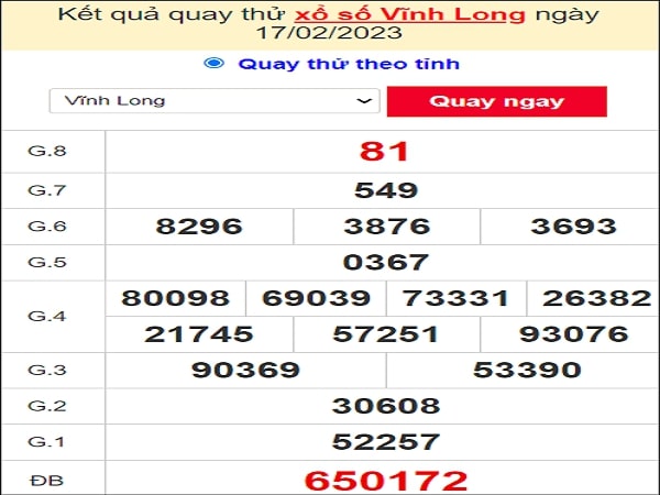 Quay thử Vĩnh Long ngày 17/2/2023 thứ 6